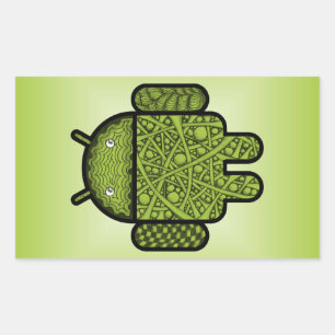 Bubbles Doodle Character voor de Android™-robot Rechthoekige Sticker