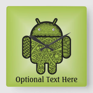 Bubbles Doodle Character voor de Android™-robot Vierkante Klok