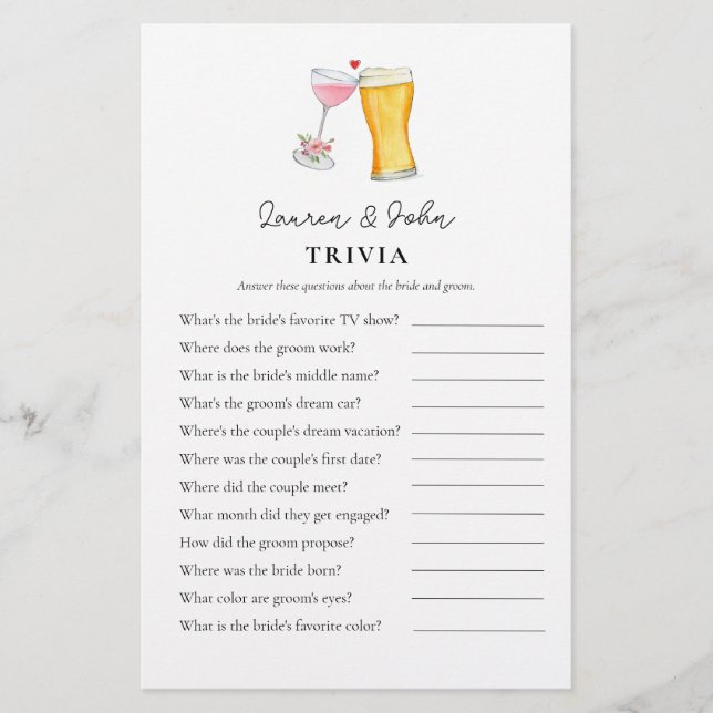 Bubbles en Brew Couple's Shower Trivia games (Voorkant)