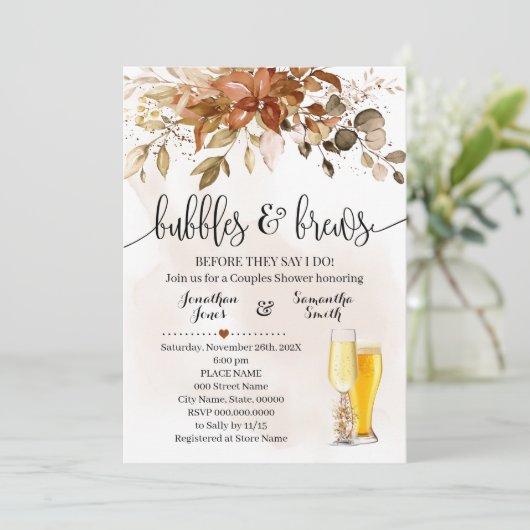 Bubbles en Brews Herfst herfst bruiloft Shower Kaart (Staand voorkant)