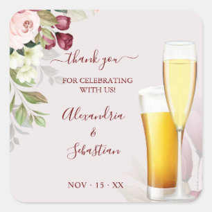 Bubbles en brouwsels Dank u Rozen bruiloft plein Vierkante Sticker