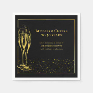 Bubbles en Cheers Black Gold 50ste verjaardagsfees Servet