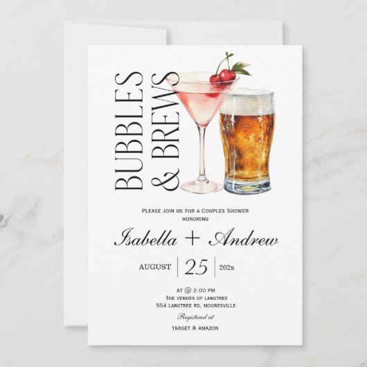 Bubbles et brasse Fiançailles douche Invitation (Devant)
