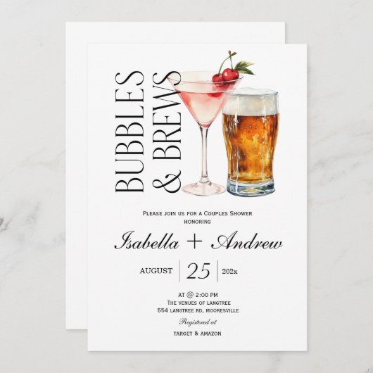 Bubbles et brasse Fiançailles douche Invitation (Devant / Derrière)
