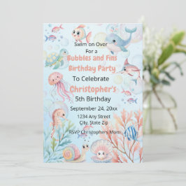 Bubbles & Fins Children's Birthday  Kaart