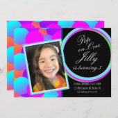 Bubbles Pop over Neon Theme Foto Birthday Party Kaart (Voorkant / Achterkant)