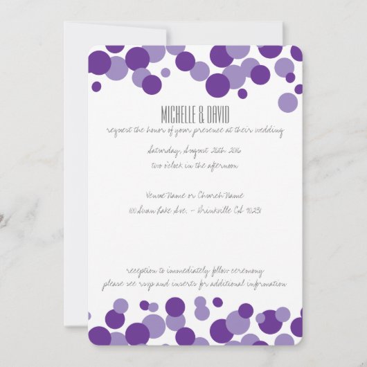 Bubbles pourpres Confetti Invitations de mariage (Devant)