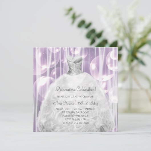 Bubbles Robe de fête Blanc Quinceanera Invitations (Debout devant)