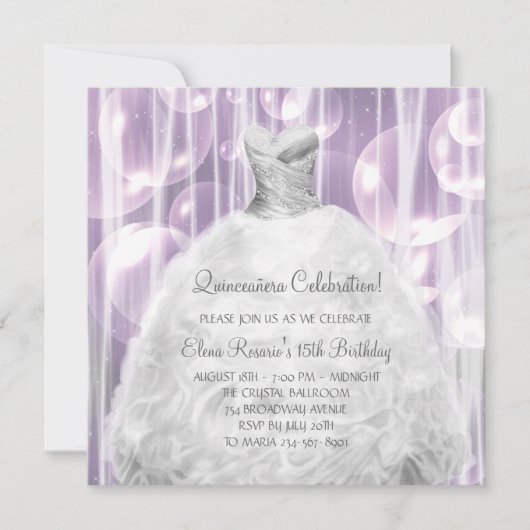 Bubbles Robe de fête Blanc Quinceanera Invitations (Devant)