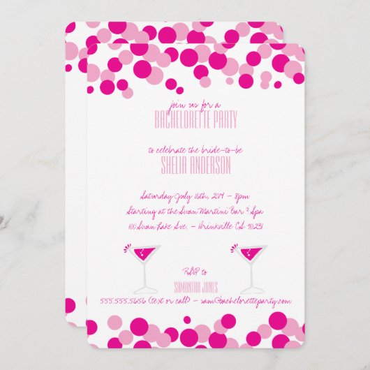 Bubbles roses Invitations de la fête de Bacheloret (Devant / Derrière)
