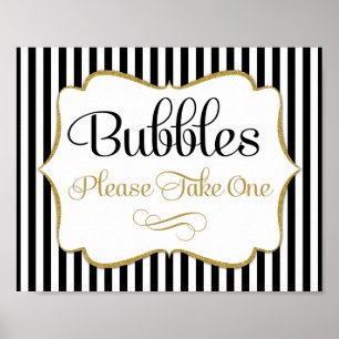 Bubbles Sign Black Gold Stripe Poster