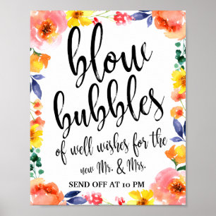 Bubbles sturen kleurrijke Floral 8 x 10 bruiloft Poster