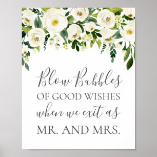 Bubbles van de witte bloem voor goede wensen poster