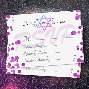 Bubbles violets Points Bat mitzvah carte RSVP