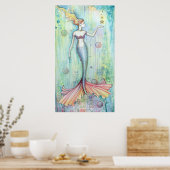 Bubbles Waterverf Mermaid Poster Print (Keuken)