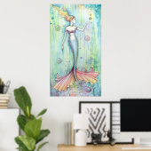 Bubbles Waterverf Mermaid Poster Print (Thuiskantoor)