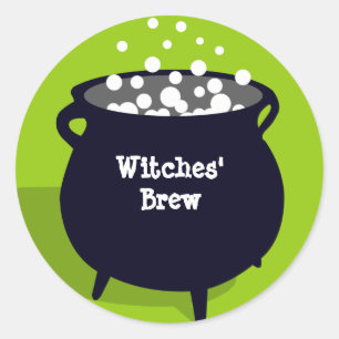Bubbling cauldron ghoulish green Halloween label