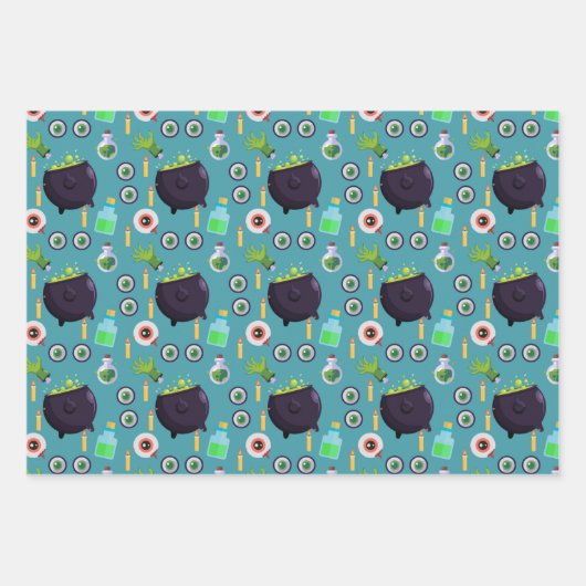Bubbling Cauldron Magic Potion Eyeball Halloween Inpakpapier Vel (Voorkant 3)
