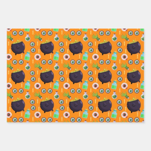 Bubbling Cauldron Magic Potion Eyeball Halloween Inpakpapier Vel (Voorkant)