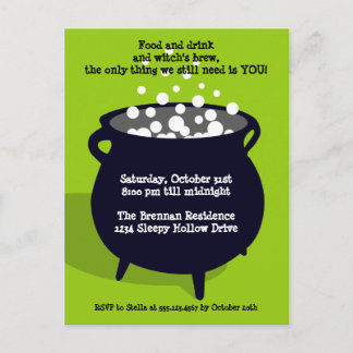 Bubbling cauldron potion green Halloween party Uitnodiging Briefkaart