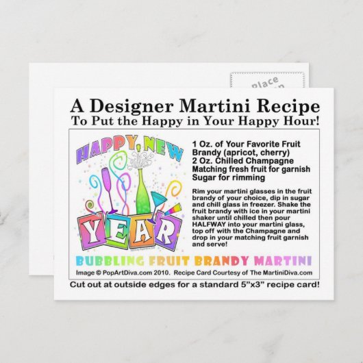 Bubbling Fruit Brandy Martini Recept Briefkaart (Voorkant / Achterkant)