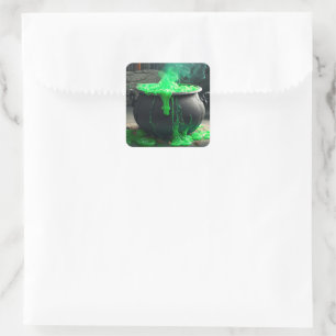 Bubbling Witch's Cauldron Halloween Vierkante Sticker