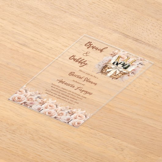 Bubbly brunch beige perzik rozen Vrijgezellenfeest Acryl Uitnodigingen (Laagn)