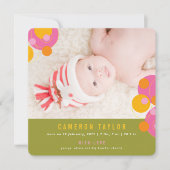 Bubbly Cercles Fuchsia rose fille Faire-part bébé (Devant)