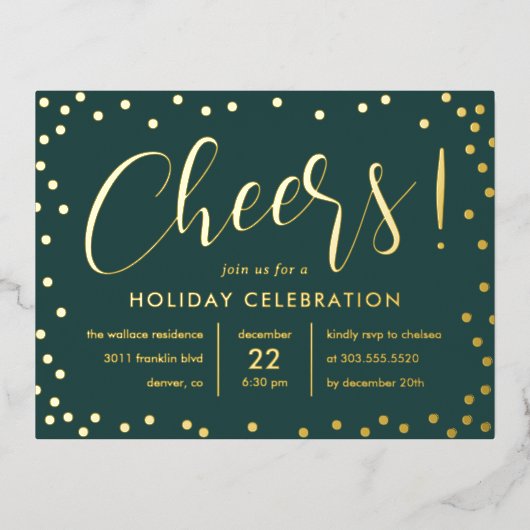 Bubbly Cheer Foil Holiday Invitation Carte postale (Recto)