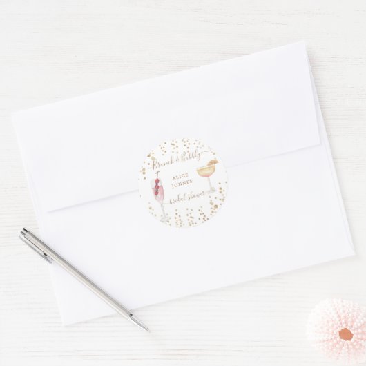 Bubbly Cocktails Gold Glitter Bridal Brunch Ronde Sticker (Envelop)