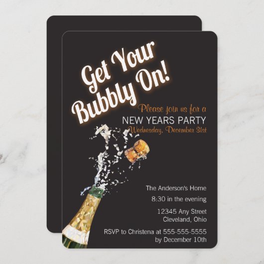 Bubbly Fête Fête Invitation (Devant / Derrière)
