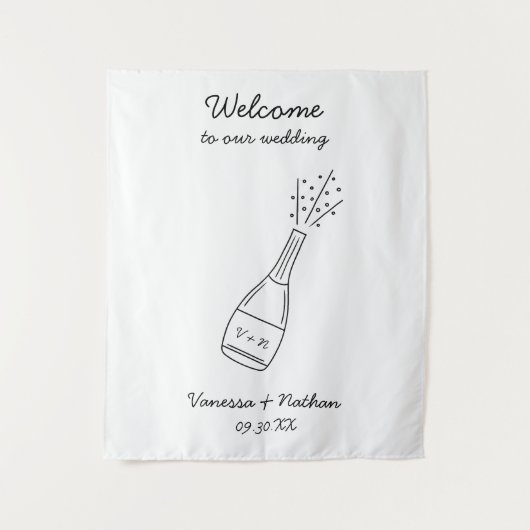 Bubbly Popping Champagne Bottle Wedding Welcome Wandkleed (Voorkant)