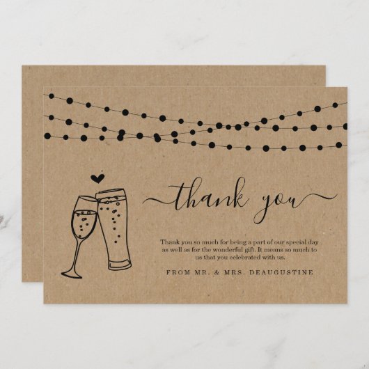 Bubels & Brews Champagne Beer Toast String Lights Bedankkaart (Voorkant / Achterkant)