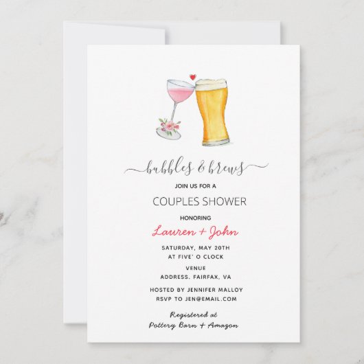 Bubles & Brew Couples invitation à la douche (Devant)