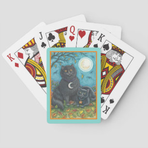 BUBO- EN PYEWACKET BLACK-CATS, HALLOWEEN FOLK ART POKERKAARTEN