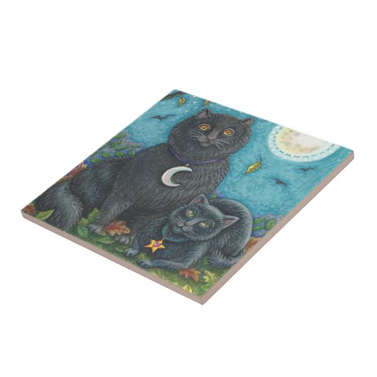 BUBO- EN PYEWACKET BLACK-CATS, HALLOWEEN FOLK ART TEGELTJE (Zijkant)