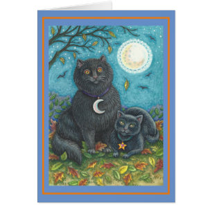 BUBO & PYEWACKET CHATS NOIRS, CARTE POSTALE EN ART