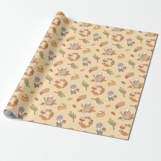 Bubu the Guinea Pig, Herfst and Pie Pattern Cadeaupapier (Uitgerold)