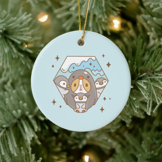 Bubu the Guinea Pig with Baby keizer Penguins Keramisch Ornament (Boom)