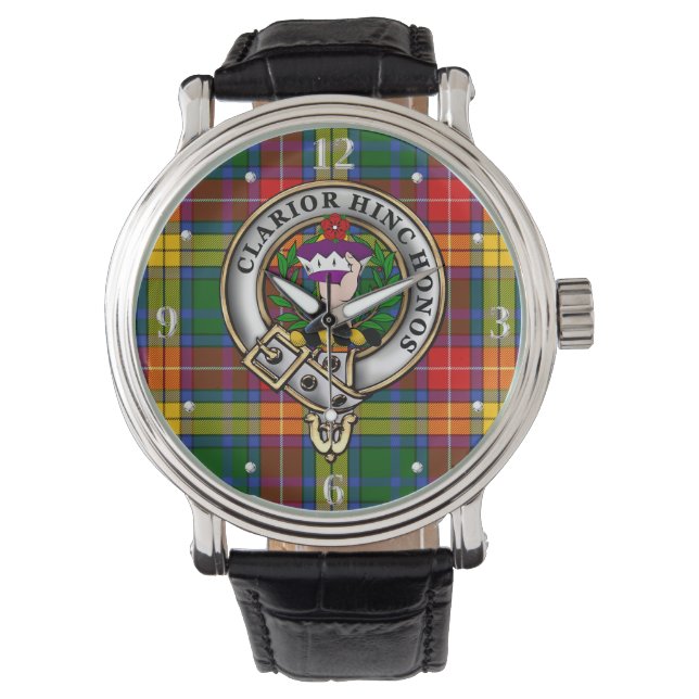 Buchanan Clan Badge & Tartan Horloge (Voorkant)