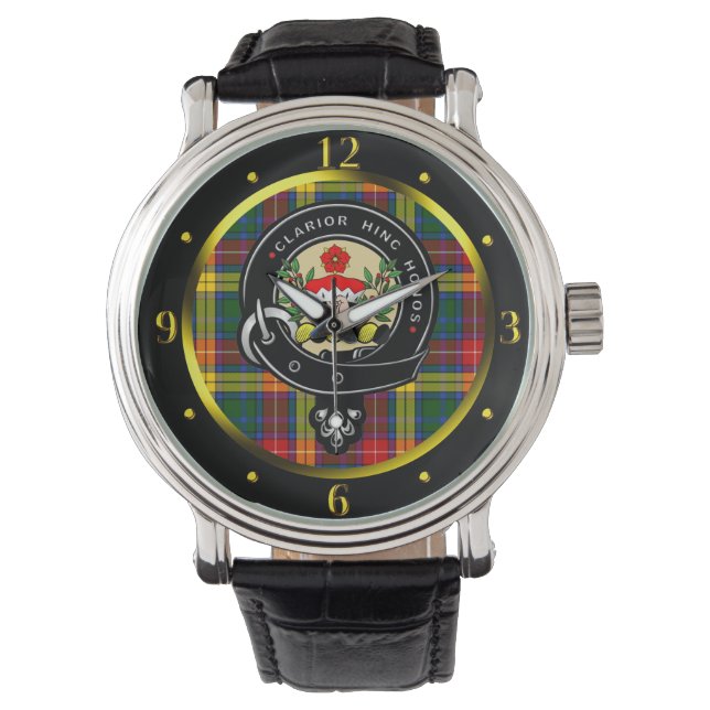 Buchanan Clan Badge & Tartan Horloge (Voorkant)