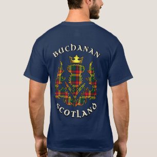 Buchanan Clan Badge & Tartan met Motto T-shirt