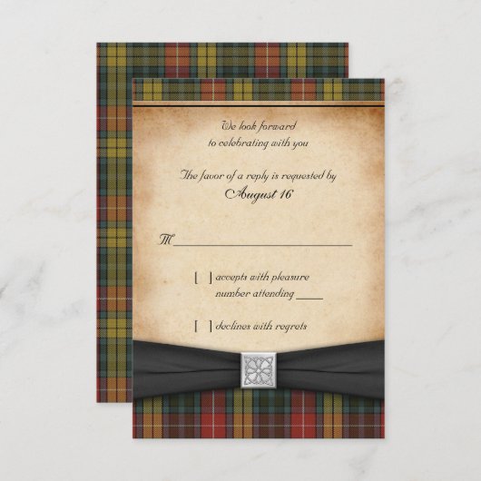 Buchanan Patiné Tartan Mariage Répondre carte RSVP (Devant / Derrière)