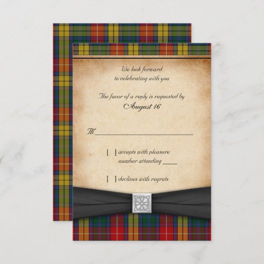 Buchanan Tartan Huwelijksreactie RSVP-kaart Versie RSVP Kaartje (Voorkant / Achterkant)