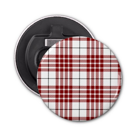 Buchanan tartan red white plaid button flesopener (Voorkant)