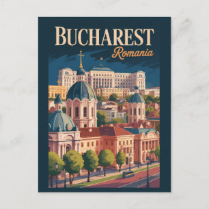 Bucharest Skyline Illustratie Reis Kunst Vintage Briefkaart