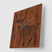 Buck Deer Carved in Wood Gedrukt Vierkante Klok (Hoek)