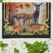Buck Deer en doe in het herfst bos/fancy ontwerp Theedoek (Gevouwen)