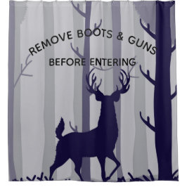 Buck Deer Foggy Forest Scene Douchegordijn