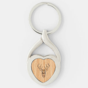 Buck Deer Head Wood Grain Style Decor Sleutelhanger